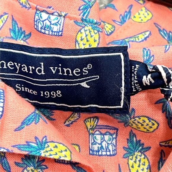Vineyard Vines Pineapple Cape Cocktails Shirt Medium S/S Coral Pink Yellow NEW! - Picture 5 of 12
